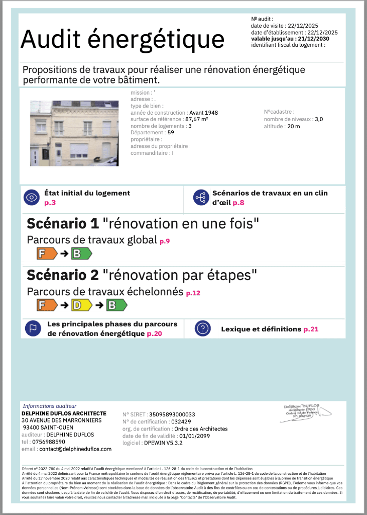 Exemple d'audit énergétique Cabinet Duflos